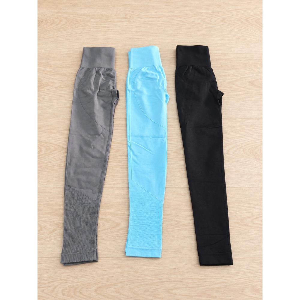 Halara Set of 3 Seamless Scrunch Butt Leggings Black-Grey-Blue Size S 7/8 Length